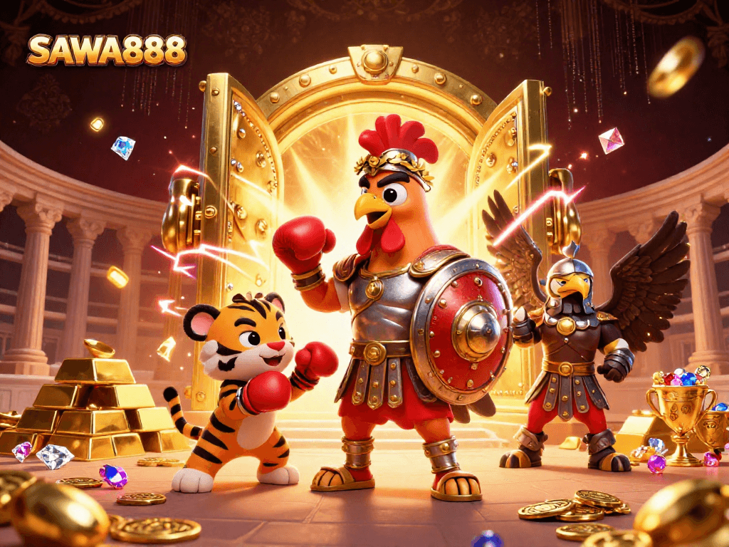 Experience the thrilling world of SAWA888 with vibrant gaming elements and engaging characters.