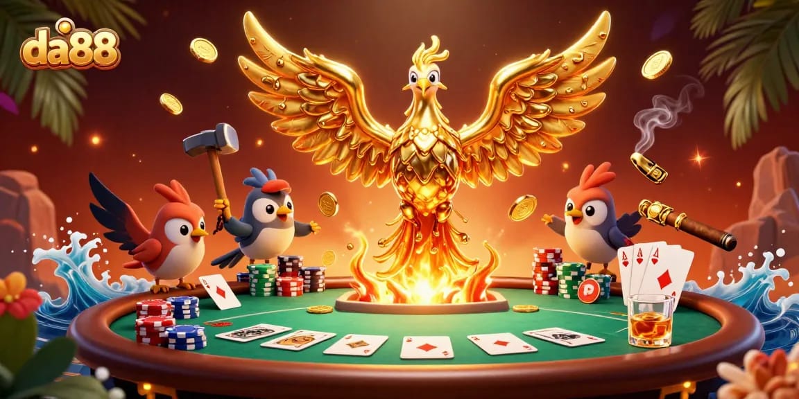 Experience winning with da88's dynamic poker table scene featuring gold elements and rich gameplay.