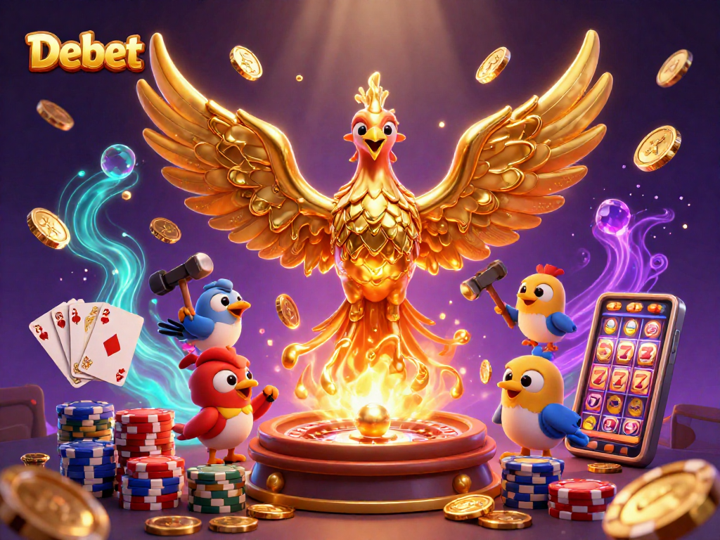 Experience the thrill of winning at Debet with a spectacular 3D casino scene featuring a molten gold phoenix.