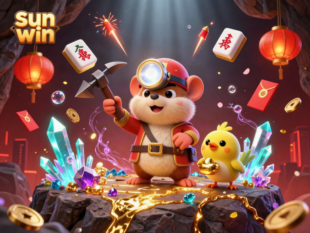 Experience thrilling wins at Sun Win with our exciting 3D casino illustration showcasing lively characters amid vibrant gambling elements.