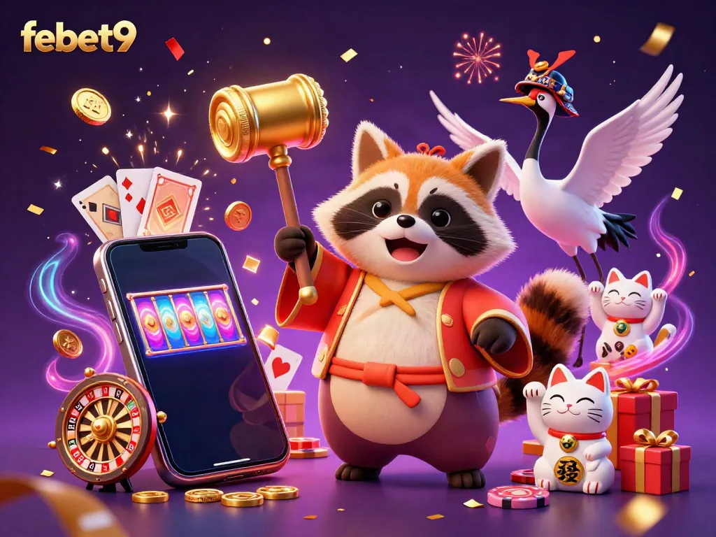 Experience the excitement of febet9 with cheerful tanuki and casino games in a vibrant celebration.