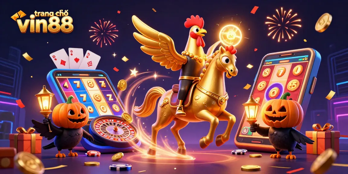 Experience the excitement of trang chủ vin88 with this vibrant 3D casino scene featuring golden rooster characters.