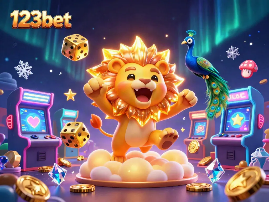 Win big at 123bet with a vibrant, engaging 3D casino illustration, featuring exciting gaming elements.