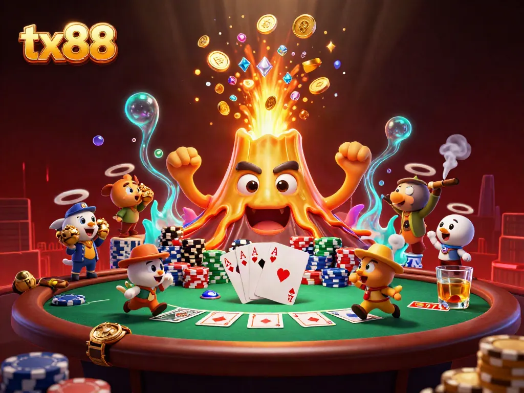 Experience thrill and excitement at tx88 with a captivating casino scene featuring treasures and poker elements.