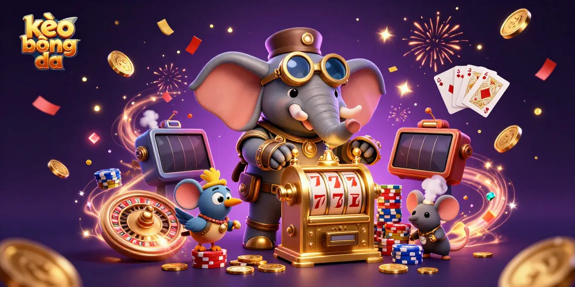 Spin the golden slot machine with kèo bóng đá elements amidst a lively casino scene.