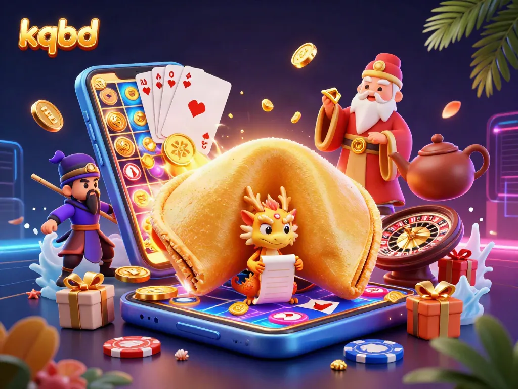 Experience the excitement of kqbd with a golden fortune cookie revealing treasures in this vibrant casino scene.