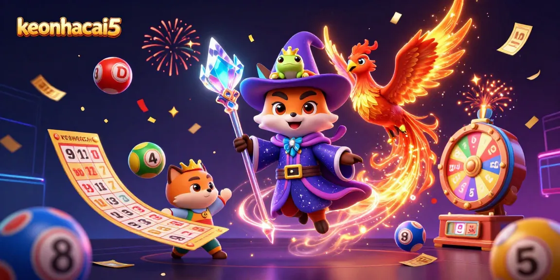 Experience the excitement of keonhacai5 with vibrant lottery elements and mystical characters in an engaging casino scene.