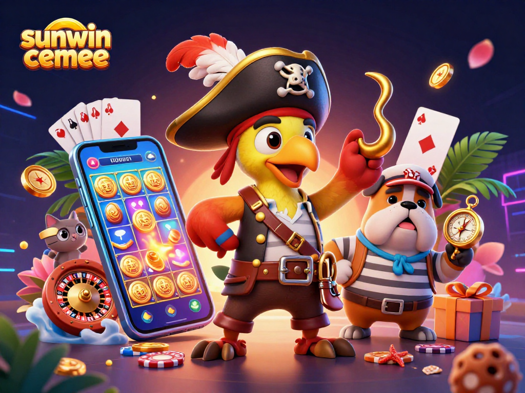 Engage with the lively casino adventure world of sunwin cemee featuring a vibrant captain, bulldog, and cat amidst thrilling gaming action.