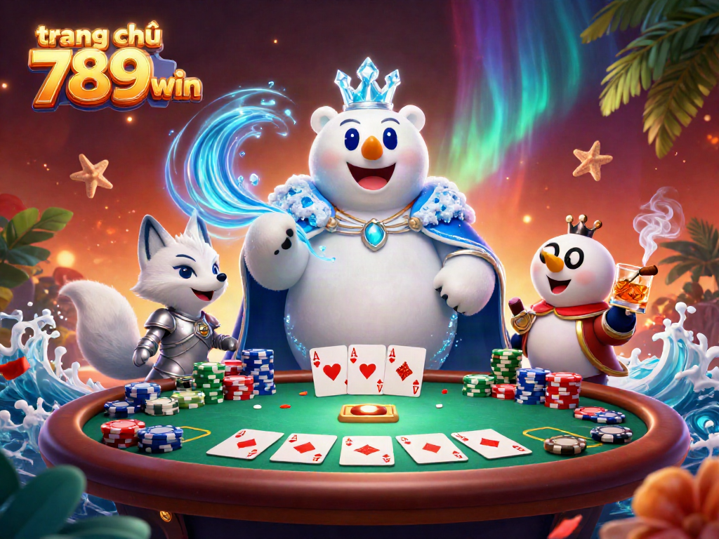 Experience the thrill at trang chủ 789win with a vibrant 3D casino scene featuring an ice king and poker elements.