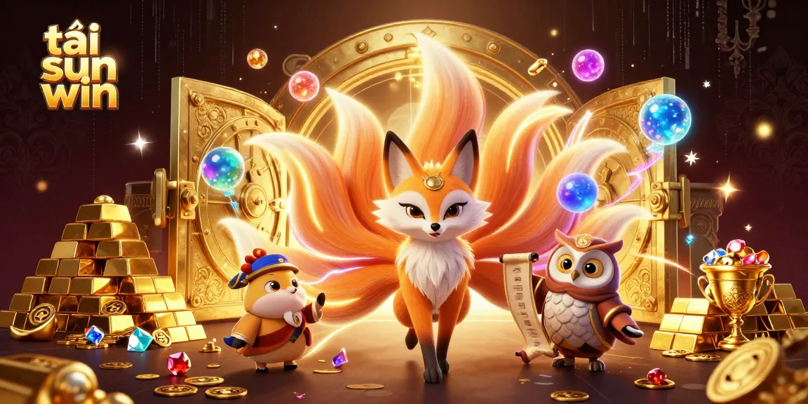 Win big with tải sun win, featuring a magical world of gaming with vibrant characters and treasures.