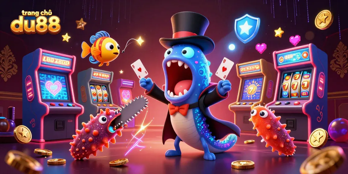 Engage with the magic of gambling at trang chủ du88, featuring vibrant underwater casino characters and elements.